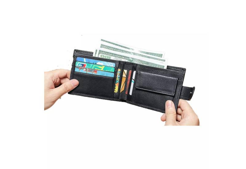 YUBRO-STUDIO Geldbörse Herren Echtleder Geldbörse Bifold Schwarz Dünn Kartenhalter Geschenk von YUBRO-STUDIO