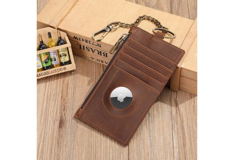 YUBRO-STUDIO Geldbörse Herren Leder Brieftasche AirTag Fach RFID Schutz Kartenhalter Münzfach von YUBRO-STUDIO