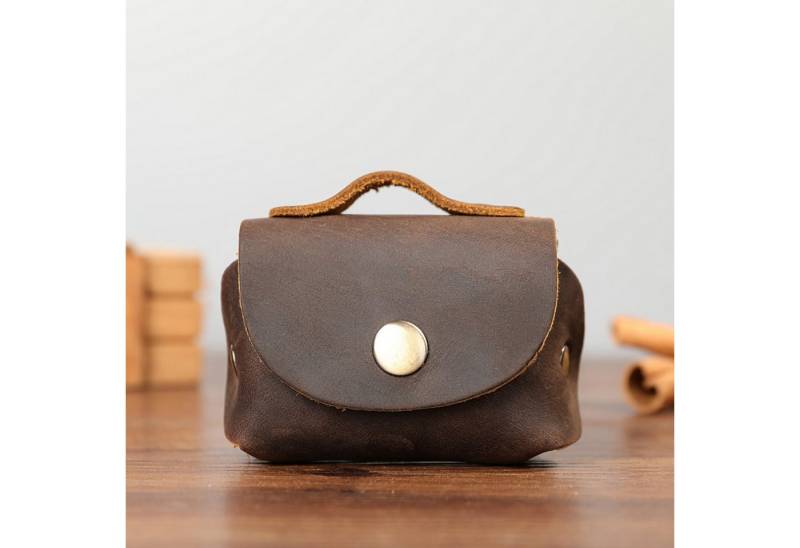 YUBRO-STUDIO Geldbörse Vintage Leder Kopfhörer Tasche Cowhide Earphone Case Retro Münztasche von YUBRO-STUDIO