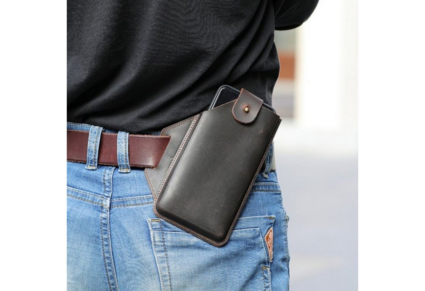 YUBRO-STUDIO Handytasche Mens Leather Phone Holster Belt Pouch Genuine Cowhide Case For Mobile von YUBRO-STUDIO