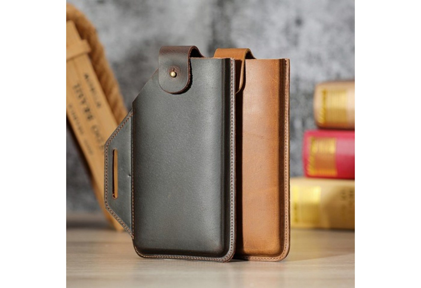 YUBRO-STUDIO Handytasche Mens Leather Phone Holster Belt Pouch Genuine Cowhide Case For Mobile von YUBRO-STUDIO