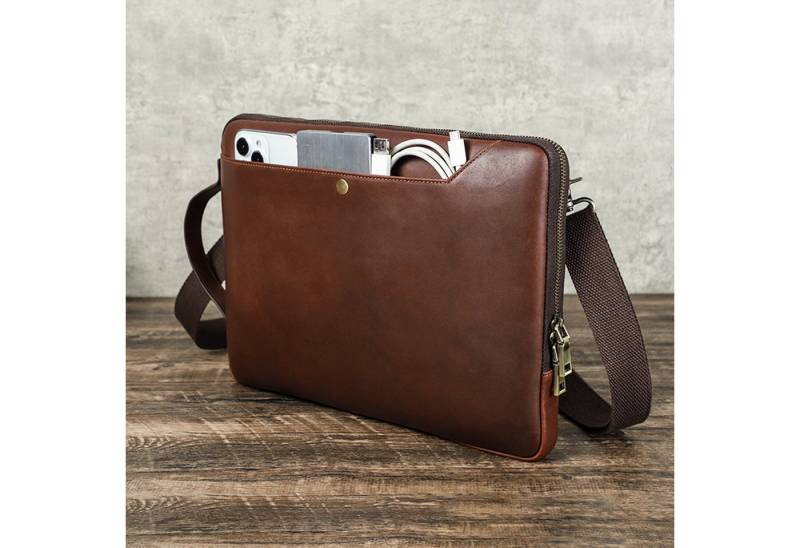 YUBRO-STUDIO Laptoptasche Für MacBook Pro 14,2 Zoll Echtleder Schultertasche Crossbody von YUBRO-STUDIO