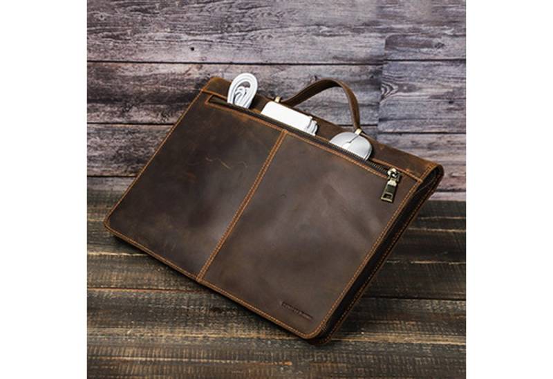 YUBRO-STUDIO Laptoptasche Für MacBook Pro 14,2 Zoll Echtleder Tasche Leder Zipper Folio von YUBRO-STUDIO