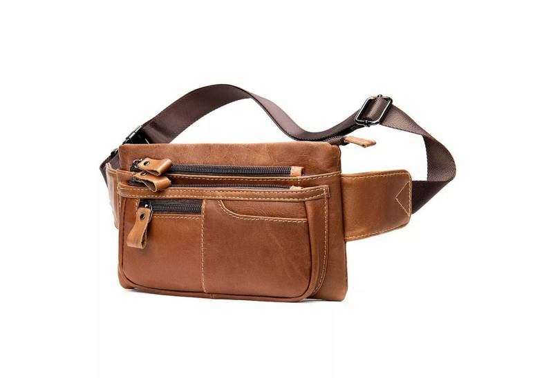 YUBRO-STUDIO Messenger Bag Herren Leder Bauchtasche Vollnarbig Verstellbarer Gurt Mehrere Taschen von YUBRO-STUDIO