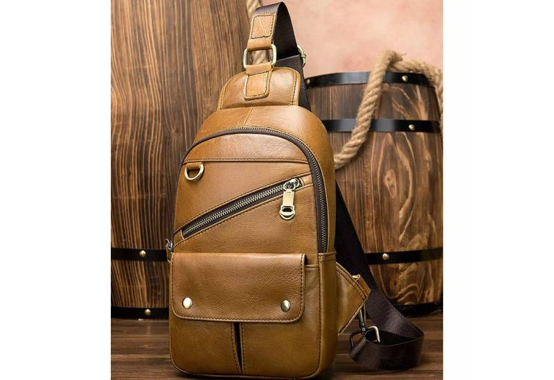 YUBRO-STUDIO Messenger Bag Herren Leder Brusttasche Crossbody Schultertasche Mehrere Taschen von YUBRO-STUDIO