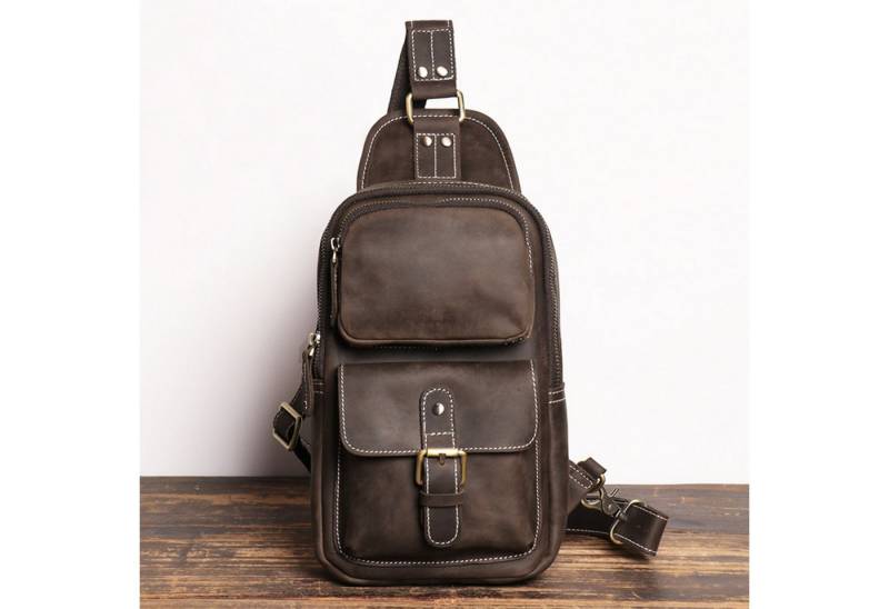 YUBRO-STUDIO Messenger Bag Herren Leder Brusttasche Sling Rucksack Verstellbarer Schultergurt von YUBRO-STUDIO