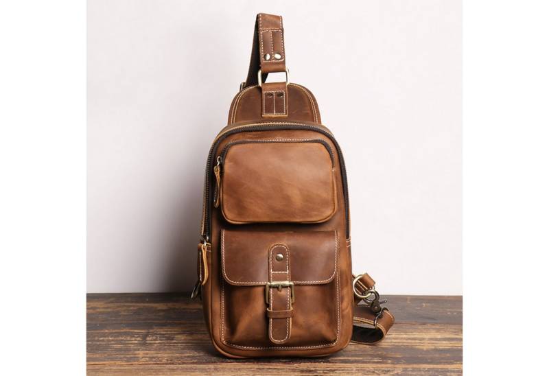 YUBRO-STUDIO Messenger Bag Herren Leder Brusttasche Sling Rucksack Verstellbarer Schultergurt von YUBRO-STUDIO