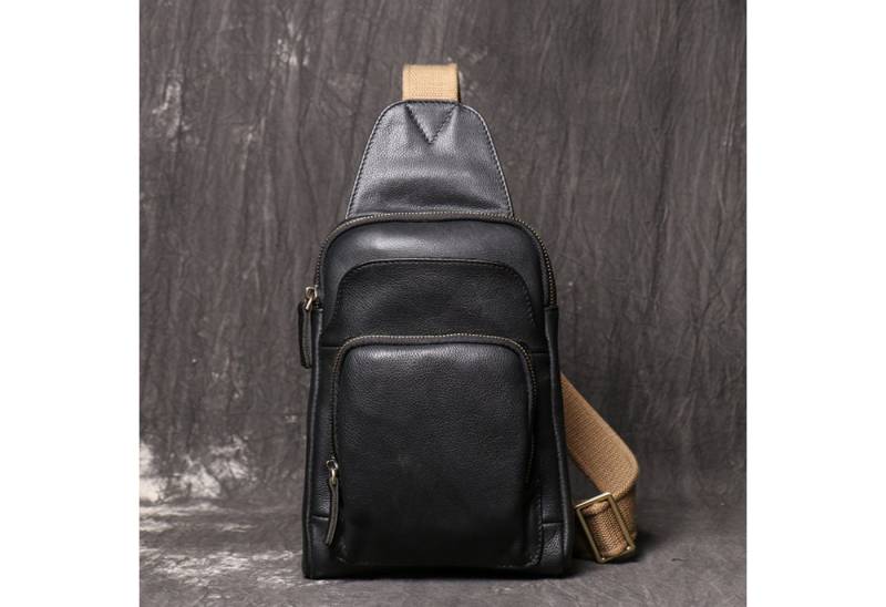 YUBRO-STUDIO Messenger Bag Herren Leder Sling Bag Umhängetasche Brusttasche Schultertasche von YUBRO-STUDIO