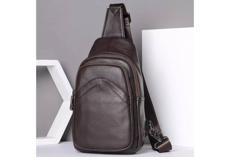 YUBRO-STUDIO Messenger Bag Herren Leder Umhängetasche Schwarz Mehrere Taschen Brusttasche Reise von YUBRO-STUDIO