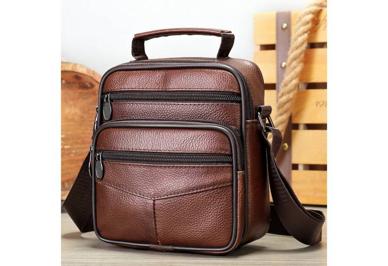 YUBRO-STUDIO Messenger Bag Herren Umhängetasche Leder Crossbody Tasche Rindsleder Schultertasche von YUBRO-STUDIO