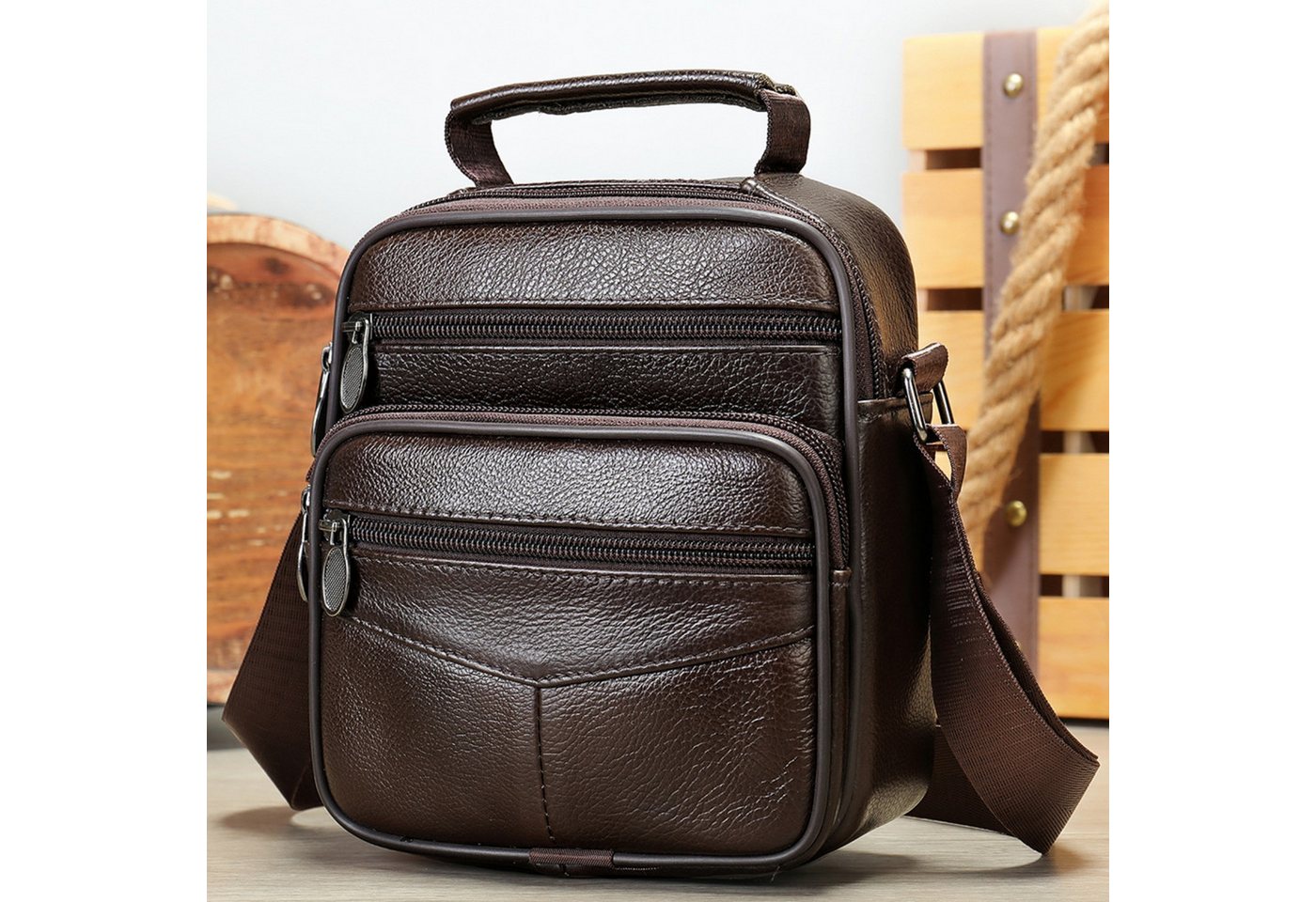 YUBRO-STUDIO Messenger Bag Herren Umhängetasche Leder Crossbody Tasche Rindsleder Schultertasche von YUBRO-STUDIO