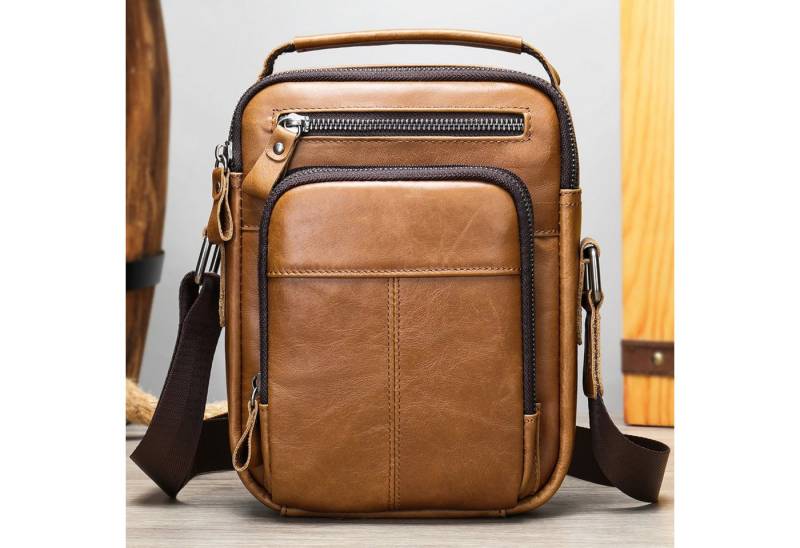 YUBRO-STUDIO Schultertasche Herren Umhängetasche Leder Rindsleder Klein Verstellbarer Gurt von YUBRO-STUDIO