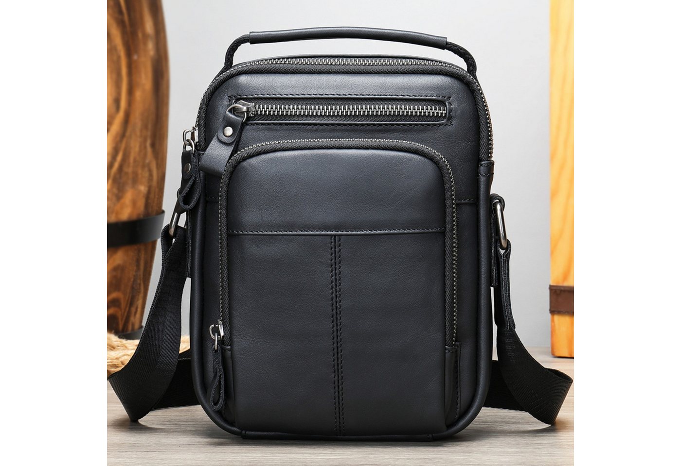 YUBRO-STUDIO Schultertasche Herren Umhängetasche Leder Rindsleder Klein Verstellbarer Gurt von YUBRO-STUDIO