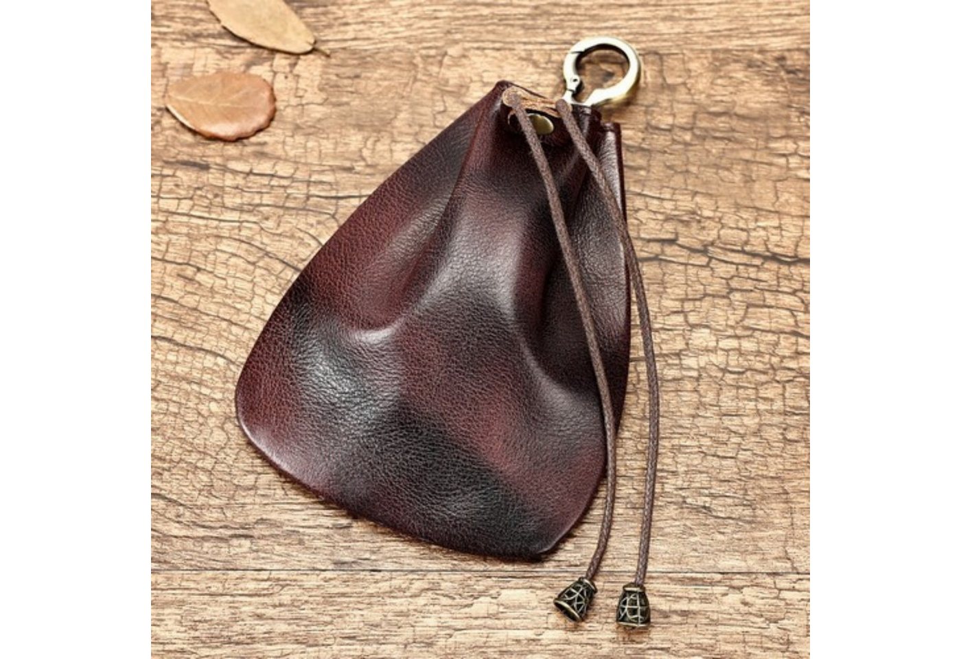 YUBRO-STUDIO Schultertasche Leder Münzbeutel Vintage Geldbörse mit Kordelzug Retro leicht Karabine von YUBRO-STUDIO