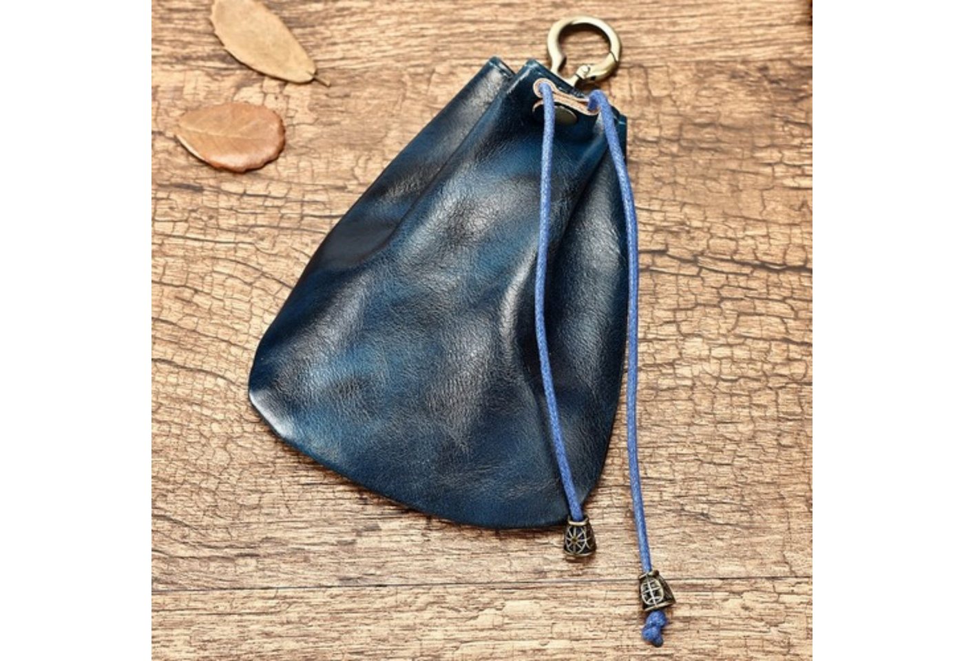 YUBRO-STUDIO Schultertasche Leder Münzbeutel Vintage Geldbörse mit Kordelzug Retro leicht Karabine von YUBRO-STUDIO