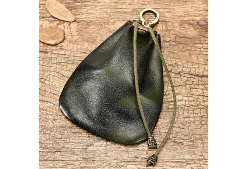 YUBRO-STUDIO Schultertasche Leder Münzbeutel Vintage Geldbörse mit Kordelzug Retro leicht Karabine von YUBRO-STUDIO