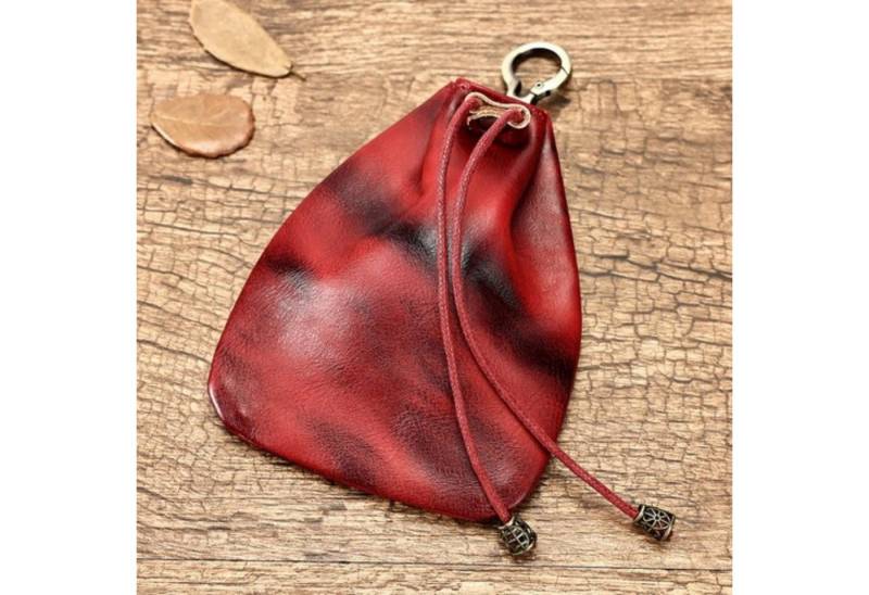 YUBRO-STUDIO Schultertasche Leder Münzbeutel Vintage Geldbörse mit Kordelzug Retro leicht Karabine von YUBRO-STUDIO