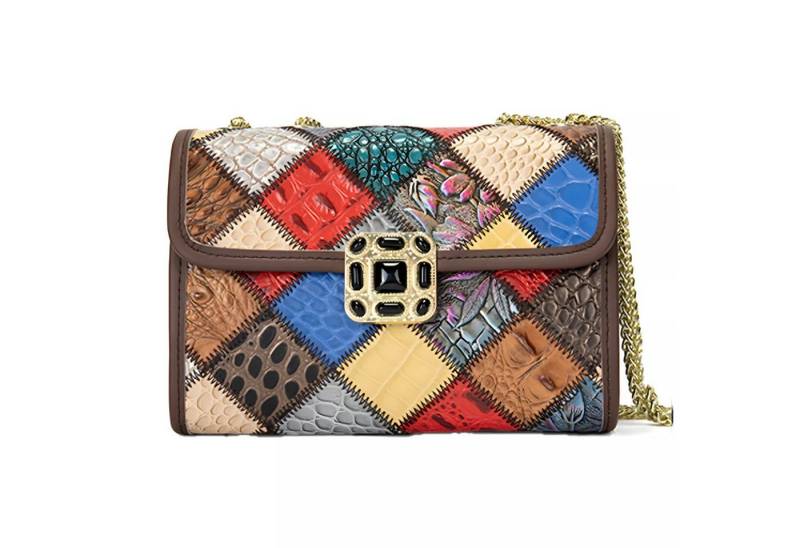 YUBRO-STUDIO Schultertasche Modische Ledertasche mit Patchwork-Muster Goldkette Wasserabweisend von YUBRO-STUDIO