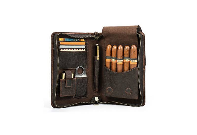 YUBRO-STUDIO Tabakbeutel Echtes Leder Zigarrenetui 5 Steckplätze Handgelenkriemen von YUBRO-STUDIO