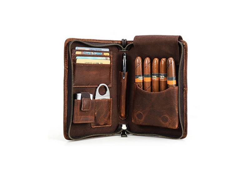 YUBRO-STUDIO Tabakbeutel Echtes Leder Zigarrenetui 5 Steckplätze Handgelenkriemen von YUBRO-STUDIO