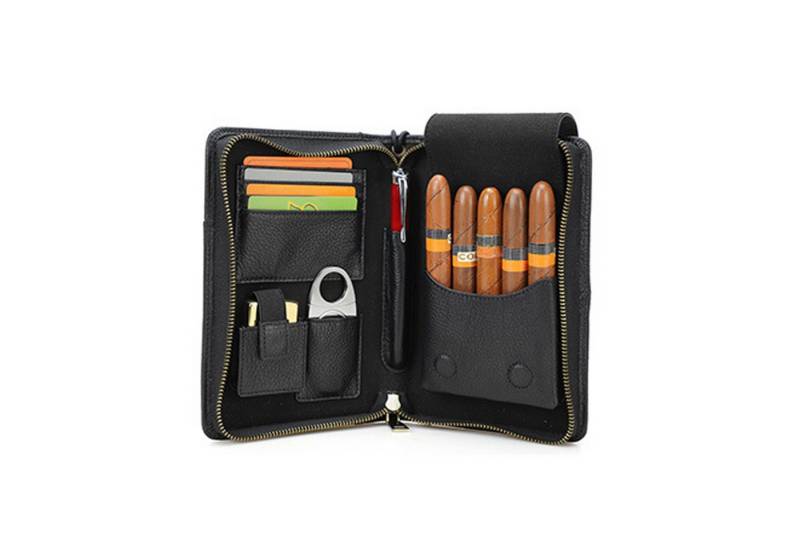 YUBRO-STUDIO Tabakbeutel Echtes Leder Zigarrenetui 5 Steckplätze Handgelenkriemen von YUBRO-STUDIO