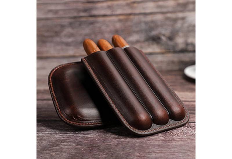 YUBRO-STUDIO Tabakbeutel Zigarrenetui 3 Echtes Leder Tragbarer Reisehumidor Halter von YUBRO-STUDIO