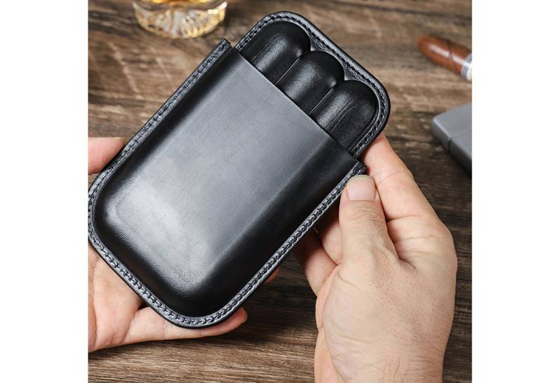 YUBRO-STUDIO Tabakbeutel Zigarrenetui 3 Echtes Leder Tragbarer Reisehumidor Halter von YUBRO-STUDIO