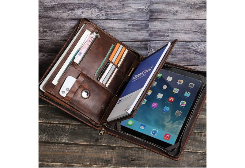 YUBRO-STUDIO Tablettasche For iPad Pro 12.9" Lederhülle Rechtshänder mit AirTag-Fach von YUBRO-STUDIO