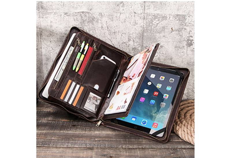 YUBRO-STUDIO Tablettasche Für iPad Pro 12.9" Luxus Lederhülle mit Taschen und A4 Fach von YUBRO-STUDIO