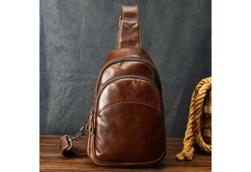 YUBRO-STUDIO Umhängetasche Herren Leder Brusttasche Vintage Sling Bag Crossbody Schultertasche von YUBRO-STUDIO