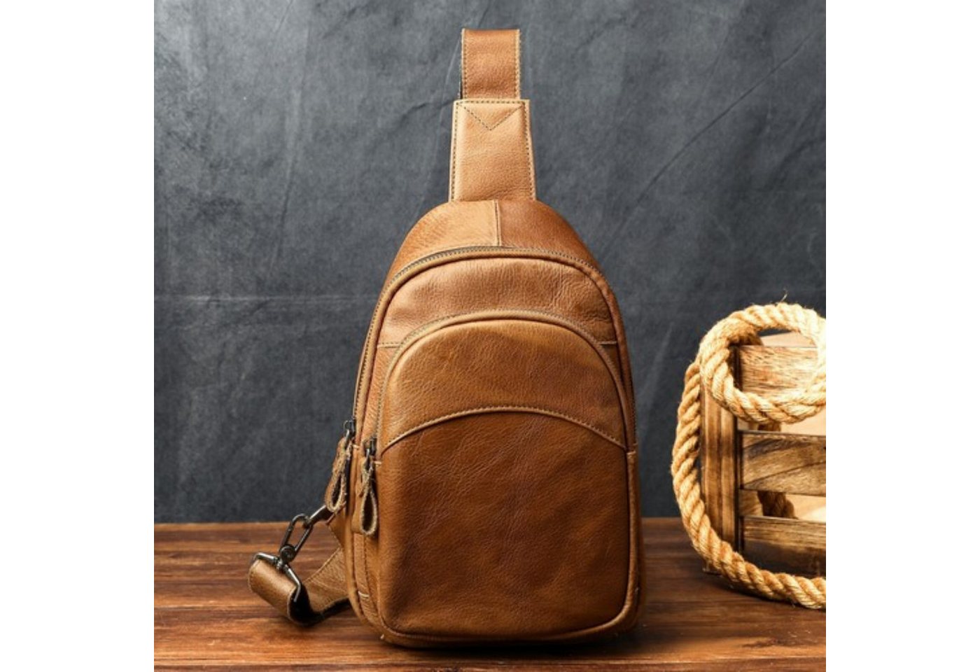 YUBRO-STUDIO Umhängetasche Herren Leder Brusttasche Vintage Sling Bag Crossbody Schultertasche von YUBRO-STUDIO