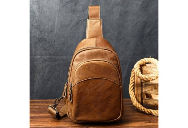 YUBRO-STUDIO Umhängetasche Herren Leder Brusttasche Vintage Sling Bag Crossbody Schultertasche von YUBRO-STUDIO