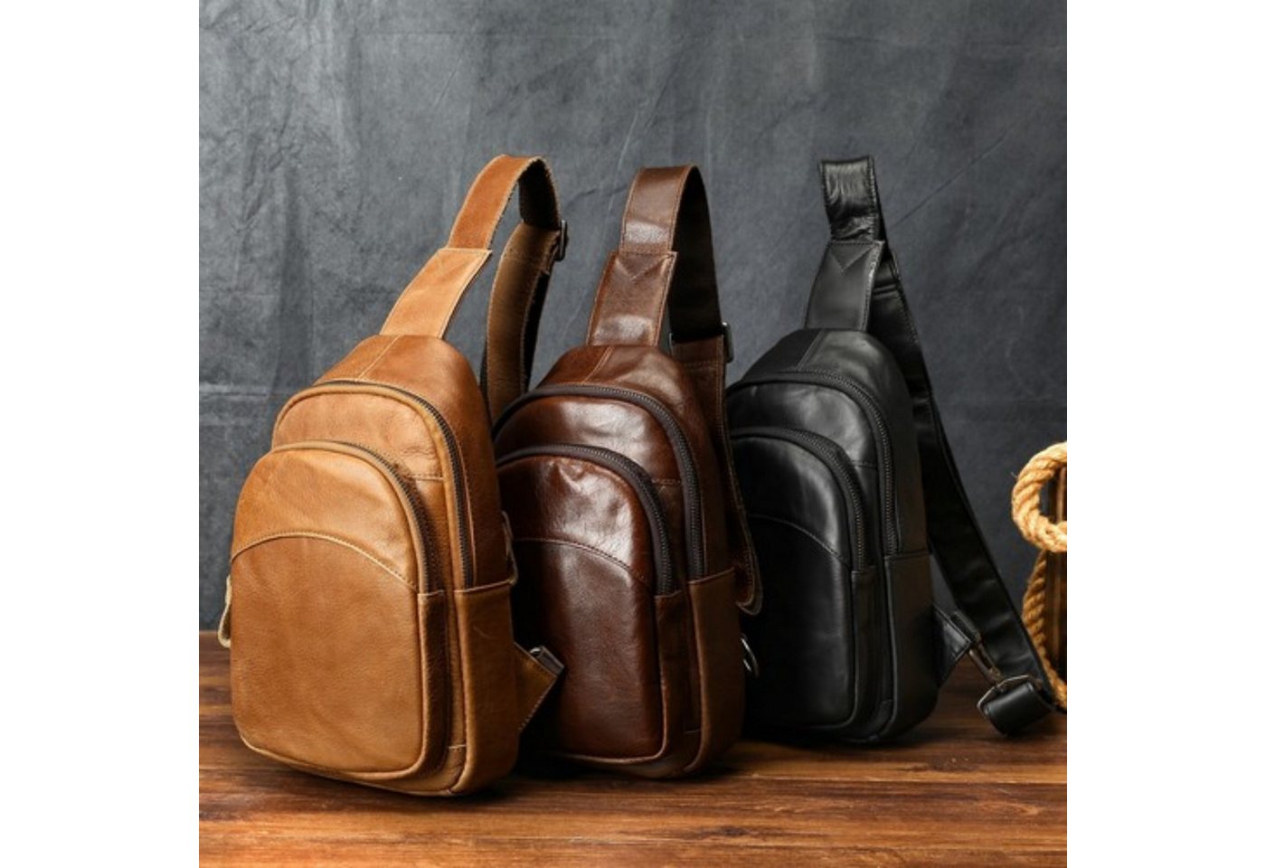 YUBRO-STUDIO Umhängetasche Herren Leder Brusttasche Vintage Sling Bag Crossbody Schultertasche von YUBRO-STUDIO