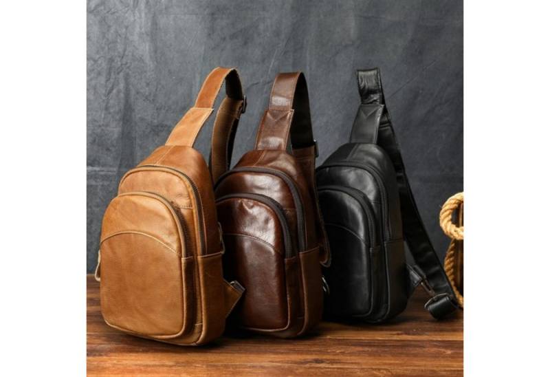 YUBRO-STUDIO Umhängetasche Herren Leder Brusttasche Vintage Sling Bag Crossbody Schultertasche von YUBRO-STUDIO