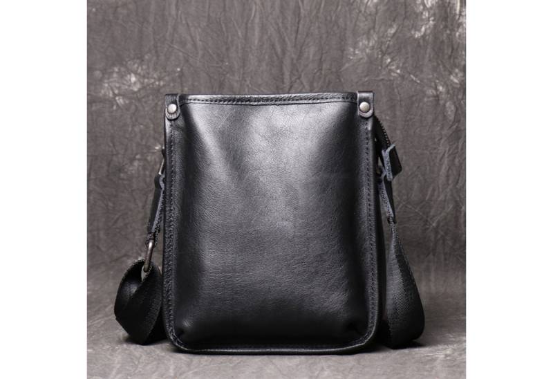 YUBRO-STUDIO Umhängetasche Herren Schwarze Leder Umhängetasche Mehrere Fächer Verstellbarer Gurt von YUBRO-STUDIO