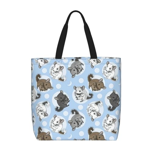 YUBVCF Blue Chinchillas And Moon Daily Needs Tote Bag For Women Large Capacity Shoulder Bag Top Handle Handbag For Travel Work, Schwarz , Einheitsgröße von YUBVCF