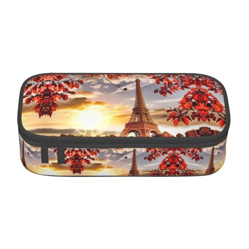 YUBVCF Federmäppchen Paris Eiffelturm mit Herbstblättern, niedliches Federmäppchen, Organizer für Studenten, Jungen, Mädchen, großes Fassungsvermögen, mehrere Schlitze, langlebige Stiftebox, Schwarz von YUBVCF