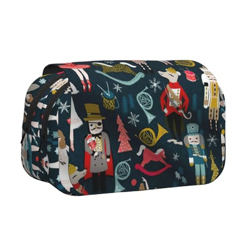 YUBVCF Federmäppchen mit Nussknacker-Ballett-Motiv, doppellagig, für Jungen und Mädchen, robuste Stifte-Tragetasche mit Reißverschluss für die Schule, Schwarz , Einheitsgröße, Taschen-Organizer von YUBVCF