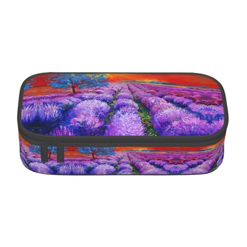 YUBVCF Federmäppchen mit Ölgemälde von Lavendel, niedliches Federmäppchen für Studenten, Jungen, Mädchen, großes Fassungsvermögen, mehrere Fächer, langlebige Stiftebox, Schwarz , Einheitsgröße von YUBVCF