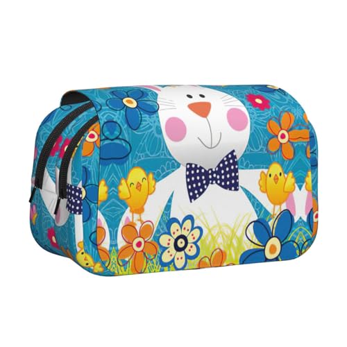 YUBVCF Federmappe mit Aufdruck "Happy Easter Holiday", doppellagig, für Jungen und Mädchen, robuste Stifte-Tragetasche mit Reißverschluss für die Schule, Schwarz , Einheitsgröße, Taschen-Organizer von YUBVCF