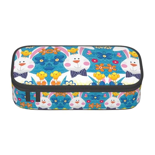 YUBVCF Federmappe mit Aufschrift "Spring Happy Easter Holiday", niedliches Federmäppchen für Studenten, Jungen, Mädchen, großes Fassungsvermögen, mehrere Fächer, langlebige Stiftebox, Schwarz von YUBVCF