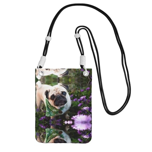 YUBVCF Kleine Handy-Umhängetasche, Motiv: Mops im Garten, passend für alle Handys, zum Laufen, Wandern, Radfahren, Schwarz , Einheitsgröße YUBVCF Kleine Handy-Umhängetasche, Motiv: Mops im Garten, passend für alle Handys, zum Laufen, Wandern, Radfahren, Schwarz , Einheitsgröße von YUBVCF