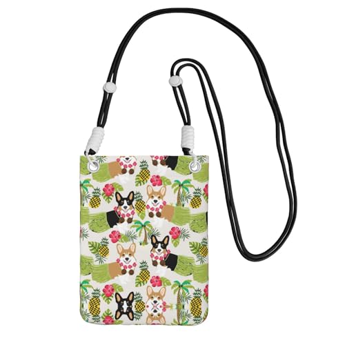 YUBVCF Kleine Handy-Umhängetasche, Motiv: tropische Blumen und Corgi, passend für alle Handys, zum Laufen, Wandern, Radfahren, Schwarz , Einheitsgröße YUBVCF Kleine Handy-Umhängetasche, Motiv: tropische Blumen und Corgi, passend für alle Handys, zum Laufen, Wandern, Radfahren, Schwarz , Einheitsgröße von YUBVCF