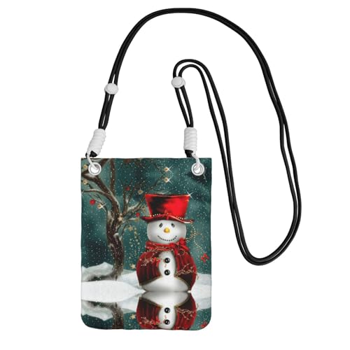 YUBVCF Kleine Handy-Umhängetasche mit Schneemann-Druck, passend für alle Handys, zum Laufen, Wandern, Radfahren, Schwarz , Einheitsgröße von YUBVCF