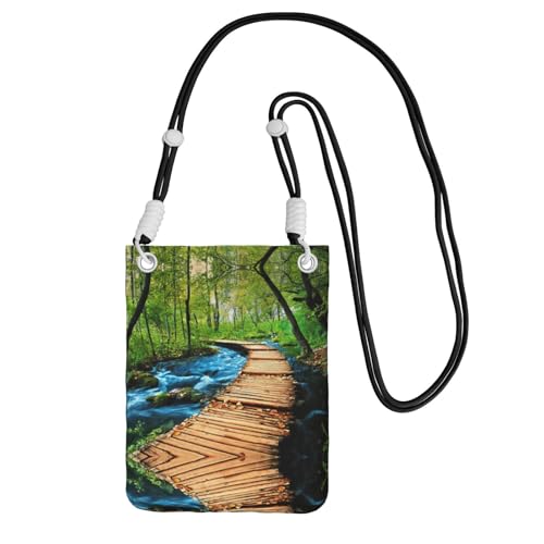 YUBVCF Kleine Umhängetasche mit Holzbrücke, Wasserdruck, passend für alle Handys, zum Laufen, Wandern, Radfahren, Schwarz , Einheitsgröße YUBVCF Kleine Umhängetasche mit Holzbrücke, Wasserdruck, passend für alle Handys, zum Laufen, Wandern, Radfahren, Schwarz , Einheitsgröße von YUBVCF