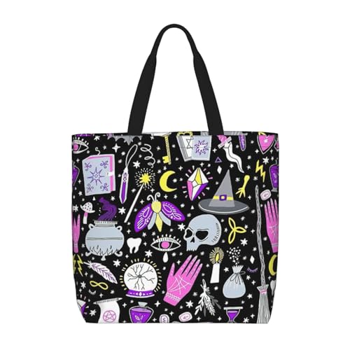YUBVCF Magic Witch Bohemian Drawing Daily Needs Tote Bag For Women, Large Capacity Shoulder Bag Top Handle Handbag For Travel, Work, Schwarz , Einheitsgröße von YUBVCF