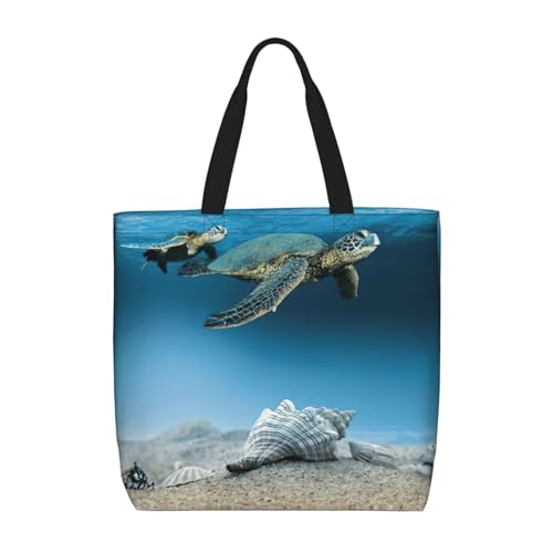 YUBVCF Sea Conch Shell Seestern Turtle Daily Needs Tote Bag für Frauen, große Kapazität, Schultertasche oben Griff Handtasche für Reisen, Arbeit, Schwarz , Einheitsgröße von YUBVCF