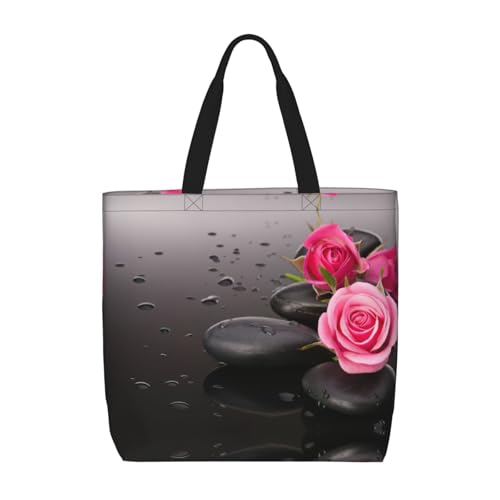YUBVCF Spa Stone And Rose Flowers Daily Needs Tote Bag For Women, Large Capacity Shoulder Bag Top Handle Handbag For Travel, Work, Schwarz , Einheitsgröße von YUBVCF