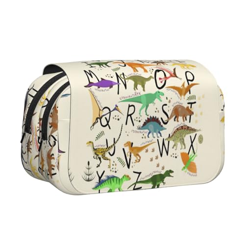 YUBVCF Stilvolle Lernalphabete mit Dinosaurier-Druck, doppellagiges Klapp-Federmäppchen für Jungen und Mädchen, langlebige Stifte-Tragetasche mit Reißverschluss für die Schule, Schwarz , Einheitsgröße von YUBVCF
