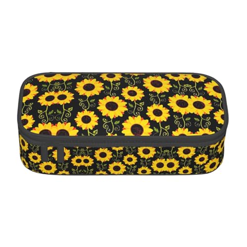 YUBVCF Stilvolles, niedliches Federmäppchen mit Sonnenblumen-Motiv für Studenten, Jungen, Mädchen, großes Fassungsvermögen, mehrere Fächer, langlebige Stiftebox, Schwarz , Einheitsgröße YUBVCF Stilvolles, niedliches Federmäppchen mit Sonnenblumen-Motiv für Studenten, Jungen, Mädchen, großes Fassungsvermögen, mehrere Fächer, langlebige Stiftebox, Schwarz , Einheitsgröße von YUBVCF